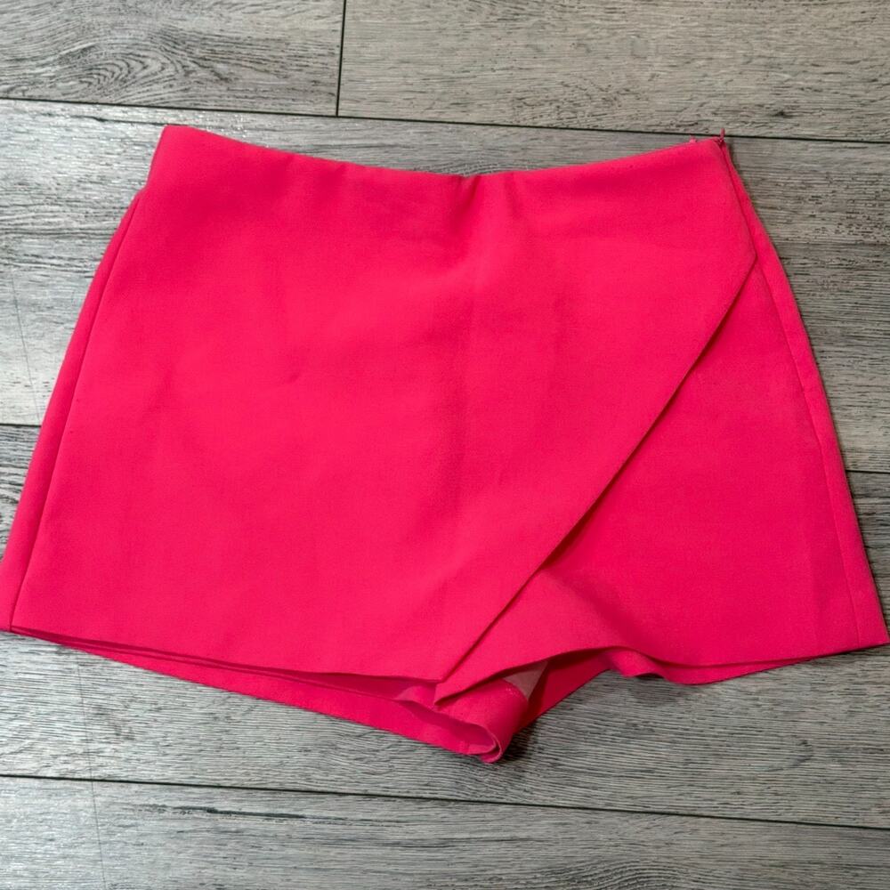 ZARA Hot Pink Skort Large Wrap Mini Skirt Y2K Coquette Chic Asymetric Barbiecore